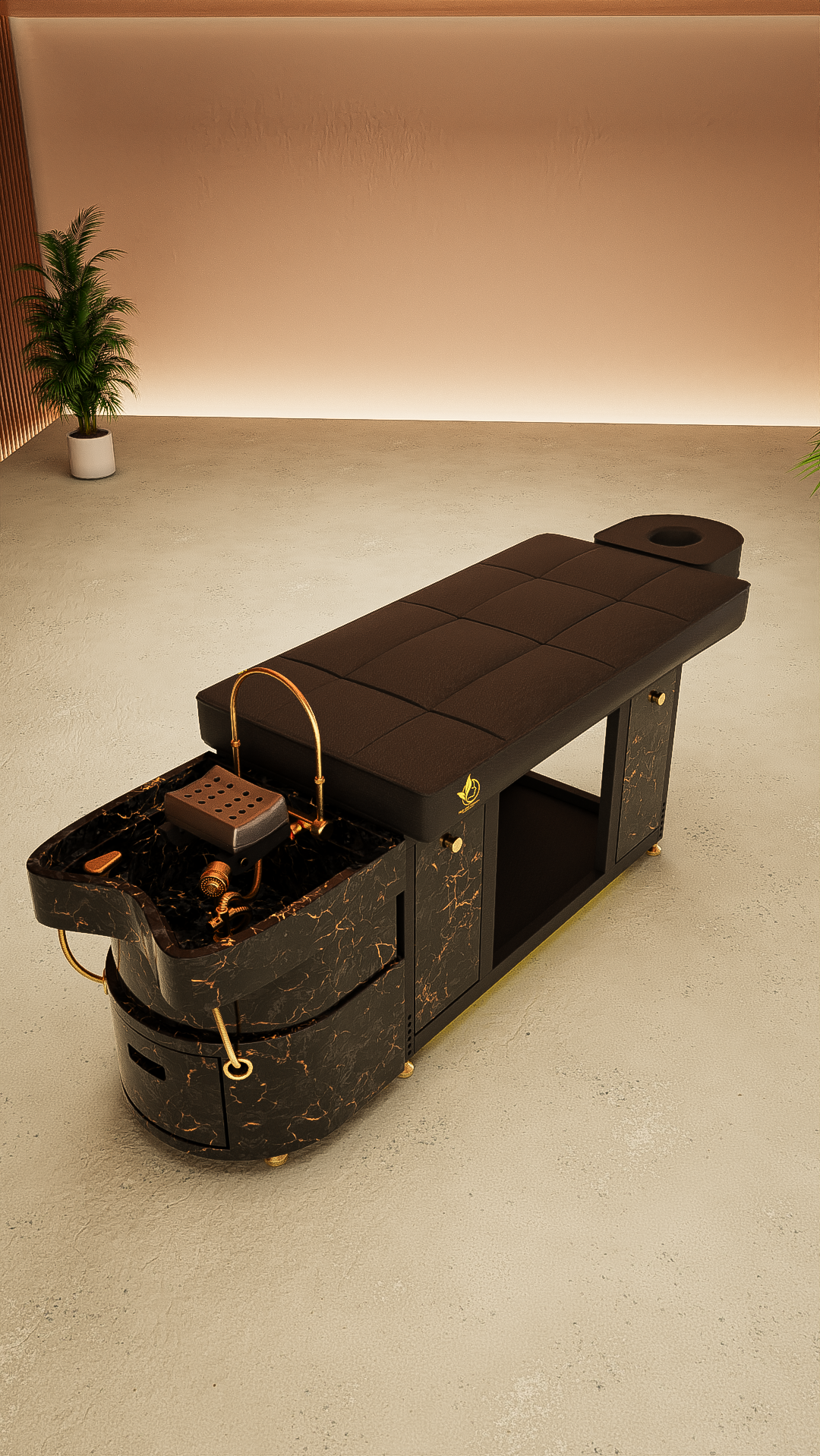 Japanse headspa bed met keramische wasbak en rainbow systeem