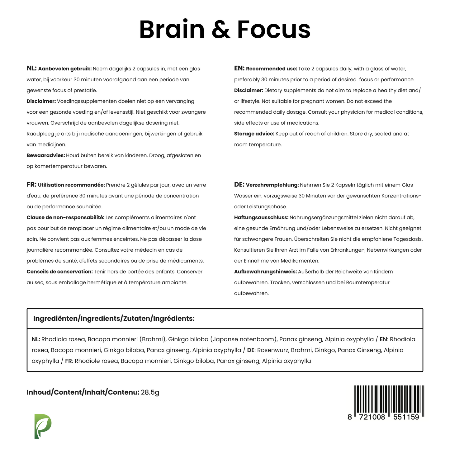 Brain & Focus - Nootropics – Mental Support - 60 capsules-Hairandnatureb2b